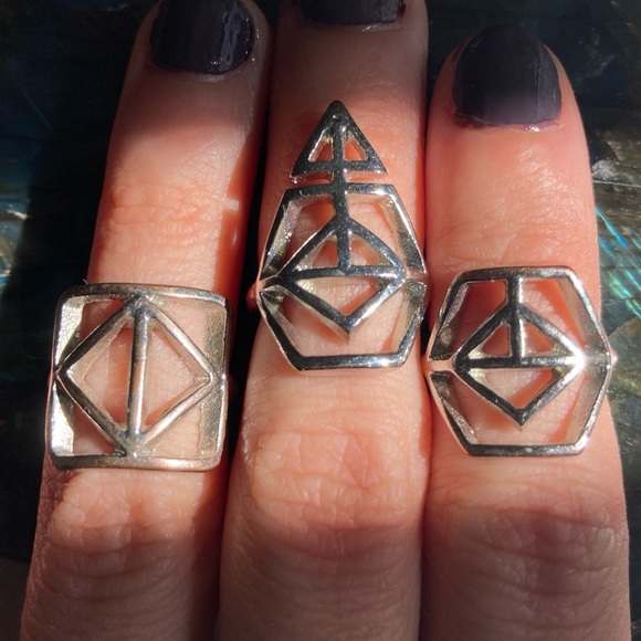 Set of Three Geometric Knuckle Rings - Picture 3 of 4